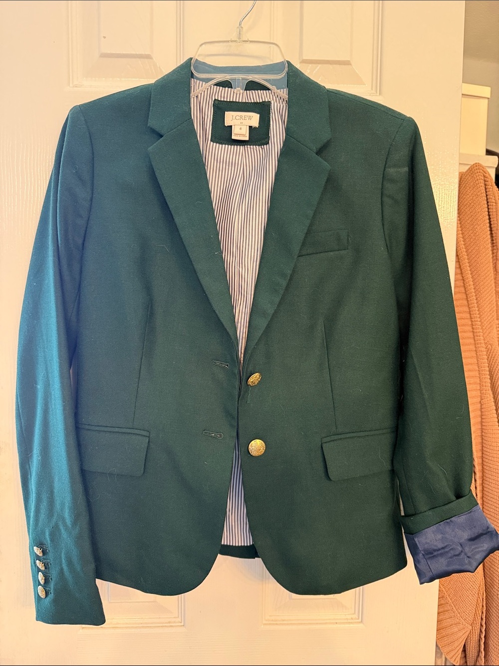 J. Crew Forest Green Two-Button Blazer with Gold Buttons